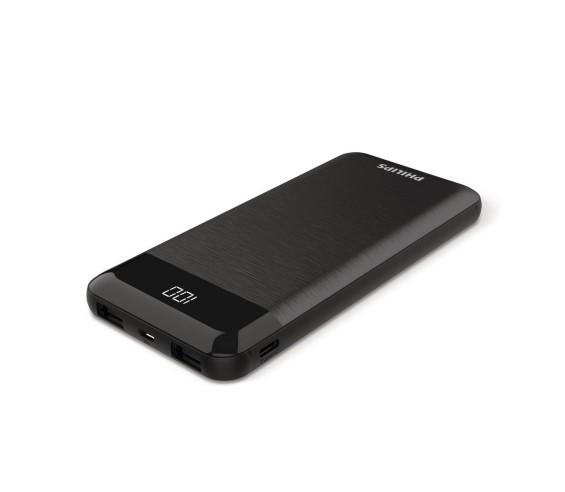 Philips DLP2710 10.000mAh Powerbank, LCD Güç Göstergesi, 2x USB-A Bağlantı, Siyah