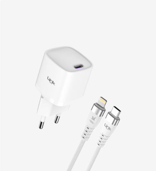 G841 Premium Tip-C Lightning Kablolu Mini 20W USB-C Süper SI Şarj Adaptörü